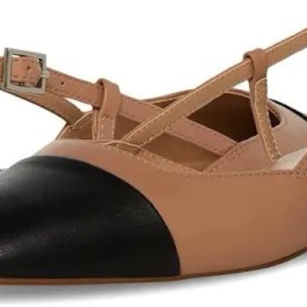 Women's Tan and Black Strappy Flats - Picture 2 of 5